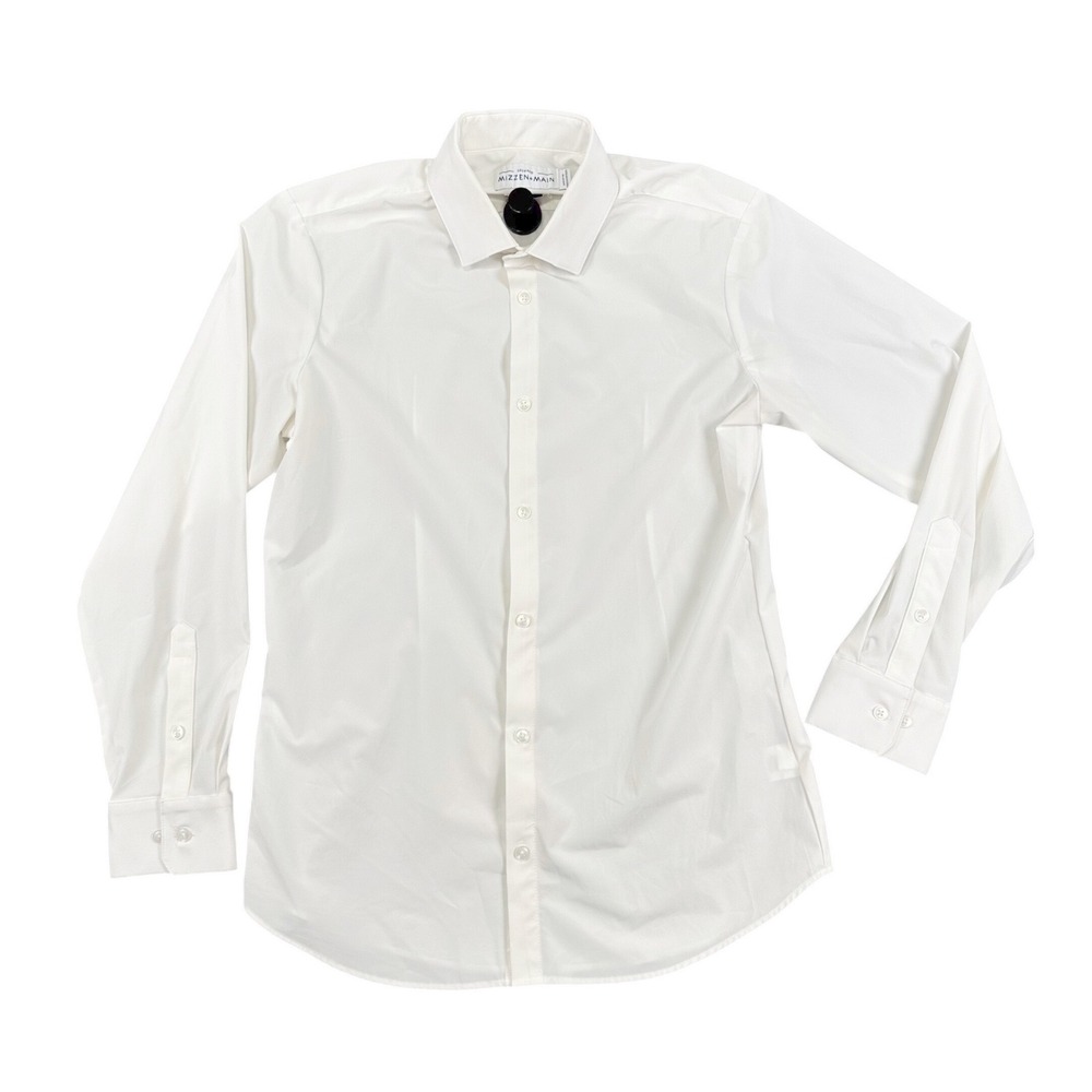Mizzen+Main Leeward Dress Shirt Mens Medium Trim Fit Solid White Long Sleeve